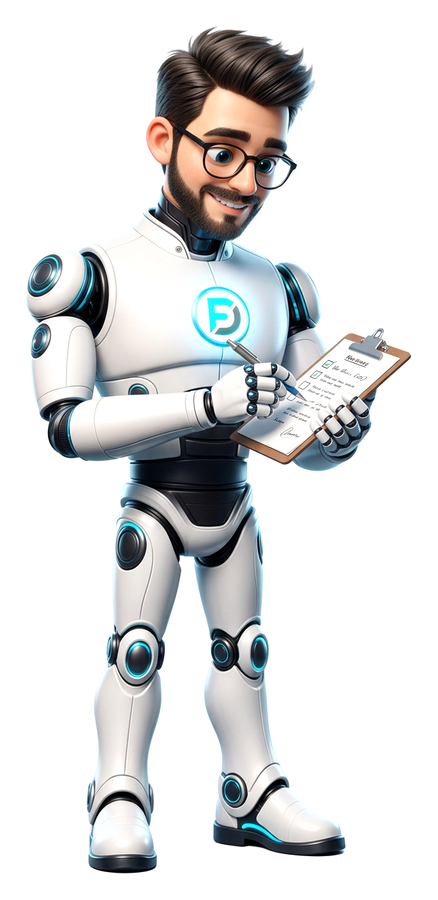 הדמות של FixDigital לצד שיחת בוט וואטסאפ