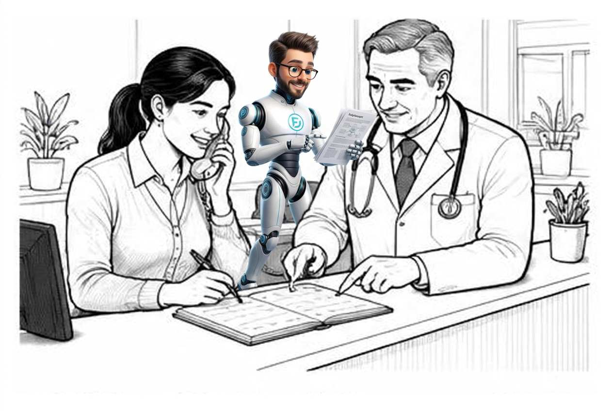 Line illustration: Real-World Example: A Clinic Maintaining Patient Connections