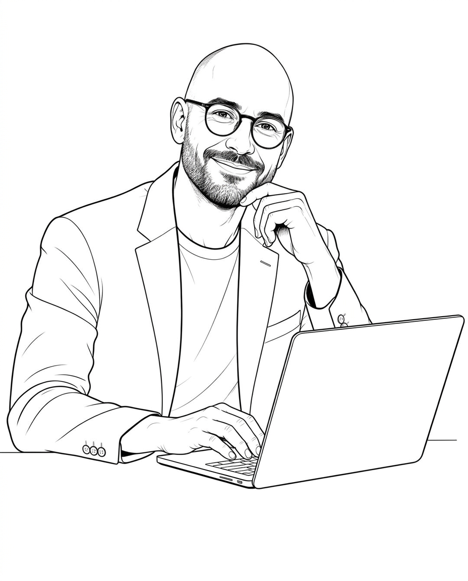 איש מכירות מקבל עדכון, איור בקו שחור